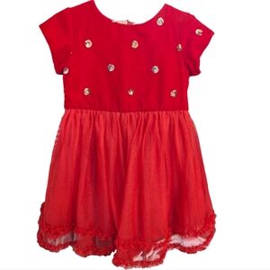 Mini Boden velour tulle dress with gold sequin polka dots 3/4 yr